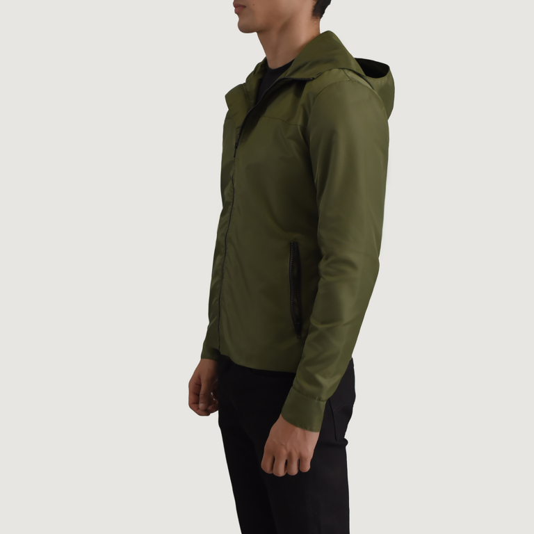 Mens Wesley Green Hooded Windbreaker Jacket Side Pose-3-1699022698166